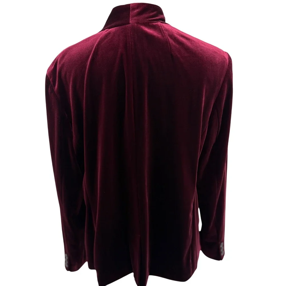 Old Navy Womens XL Burgundy Velvet Blazer Shawl Collar Single Button Jacket Wine - Picture 2 of 8